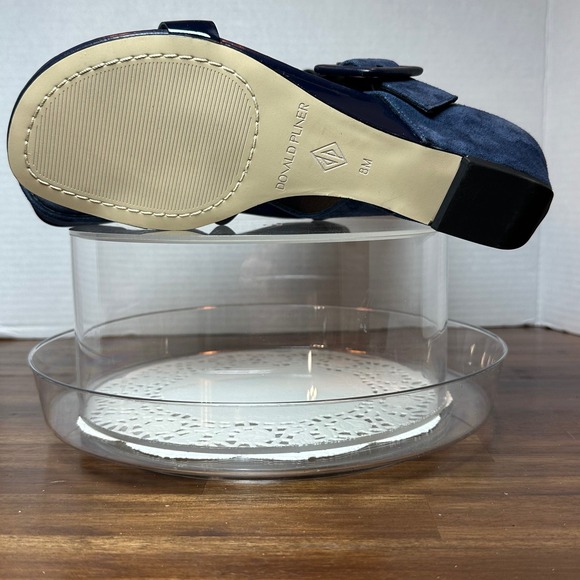 Donald Pliner Ofelia Navy Blue Suede Patent Leather Wedge Sandals Women 8M - Picture 7 of 8